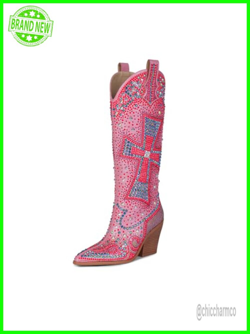 Rhinestone Cowboy Boots Knee High Western Faux Leather